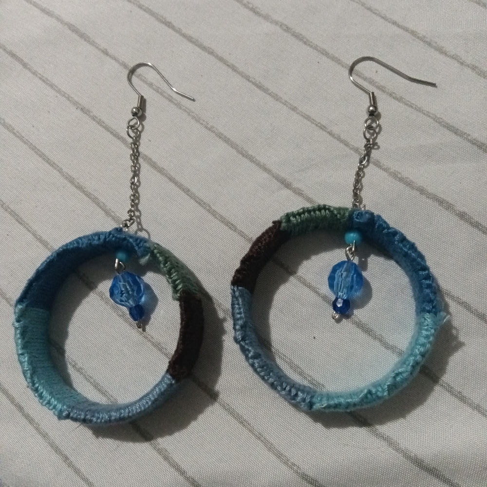 Blue and Brown Hoop Earrings